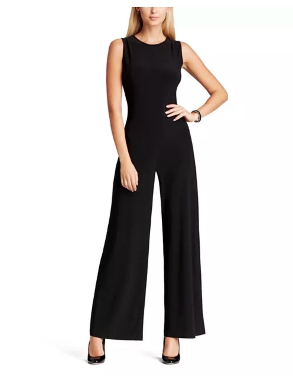 NWT Norma Kamali Black Wide Leg Sleeveless Jumpsuit Stretchy Preppy Women’s XS